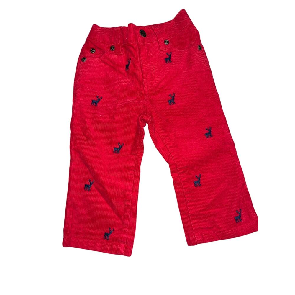 Janie and Jack red corduroy reindeer holiday Christmas pants  12 to 18 months